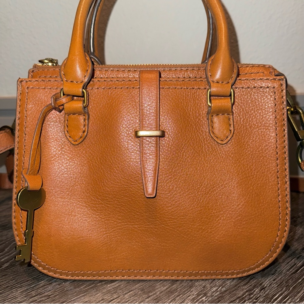 Fossil Ryder Leather Mini Satchel in a cognac tan color - Picture 2 of 6